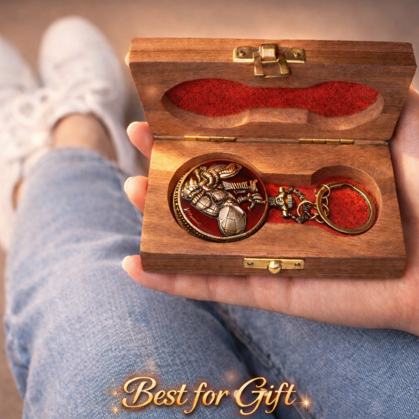 Luxury Wooden Gift Box with Vintage Keychain