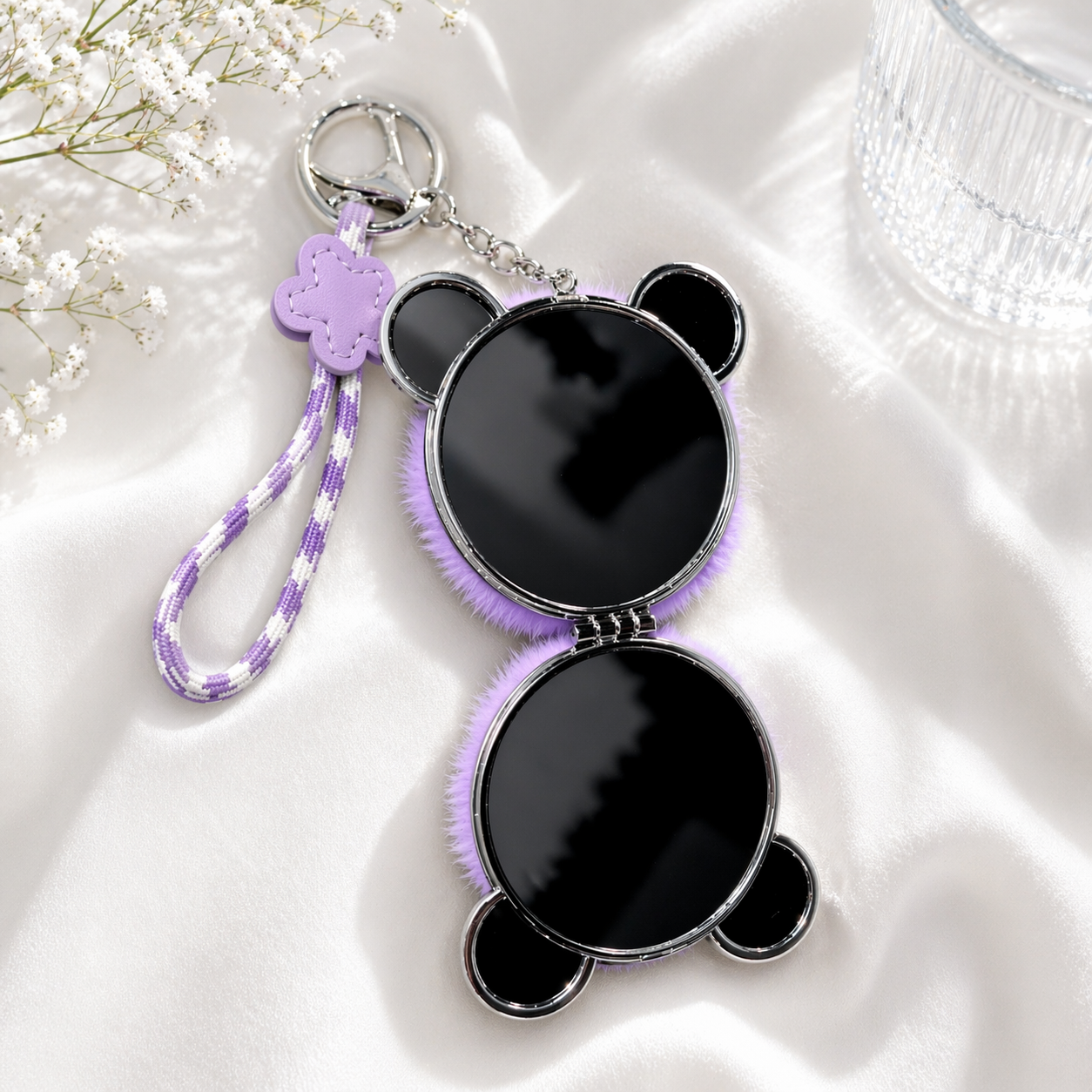 2-in-1 Stylish Fur Pom Keychain & Portable Pocket Mirror - Image 2
